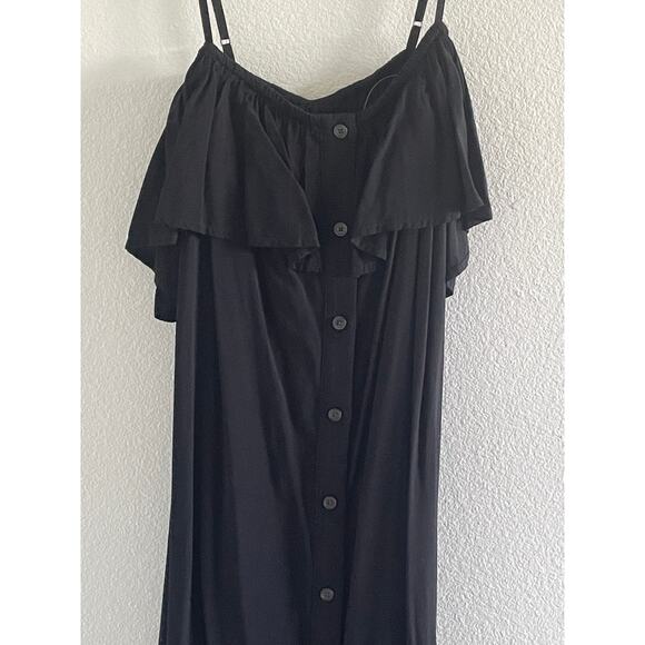 GAP Black Button Front Ruffle Sleeveless Midi Dress New Medium - Picture 4 of 7
